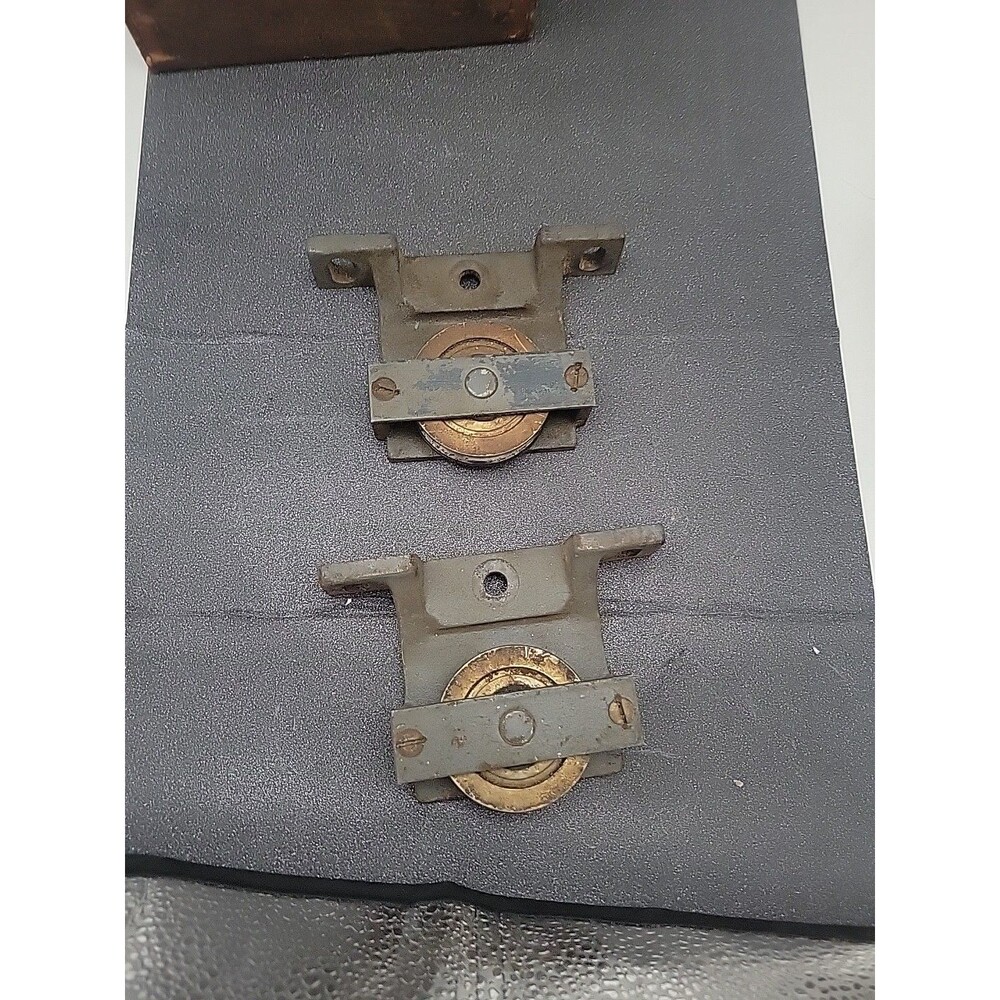 Pair Of Antique Pulleys Cast Iron Cable ?Door? Mounted 3.5" X 5"